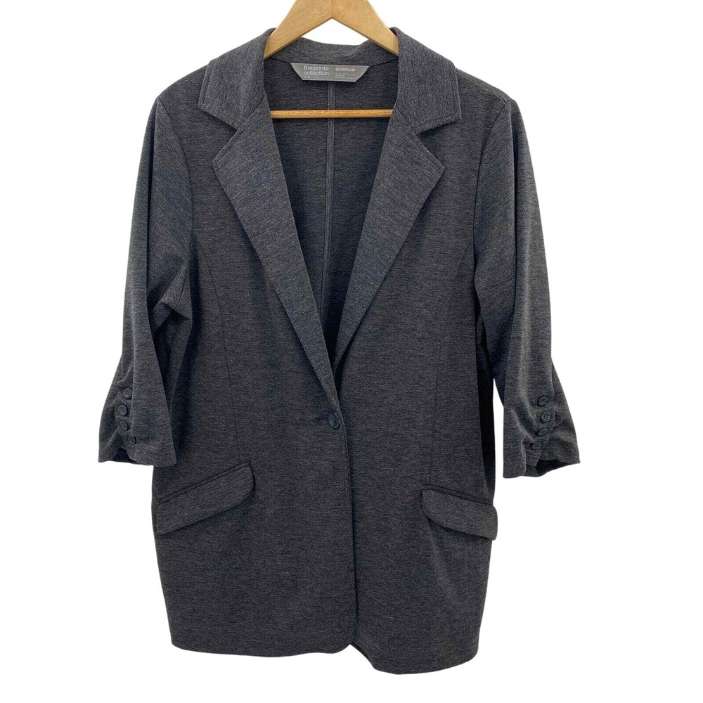 avenue ponte collection blazer jacket womens 14/16 gray polyester rayon pockets